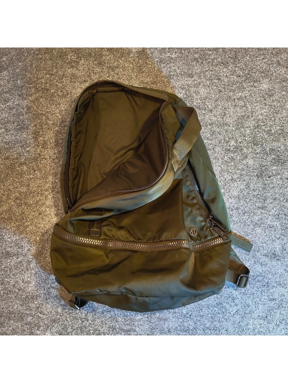Lululemon Olive Green Backpack Travel Gym Bag with Multiple Pockets